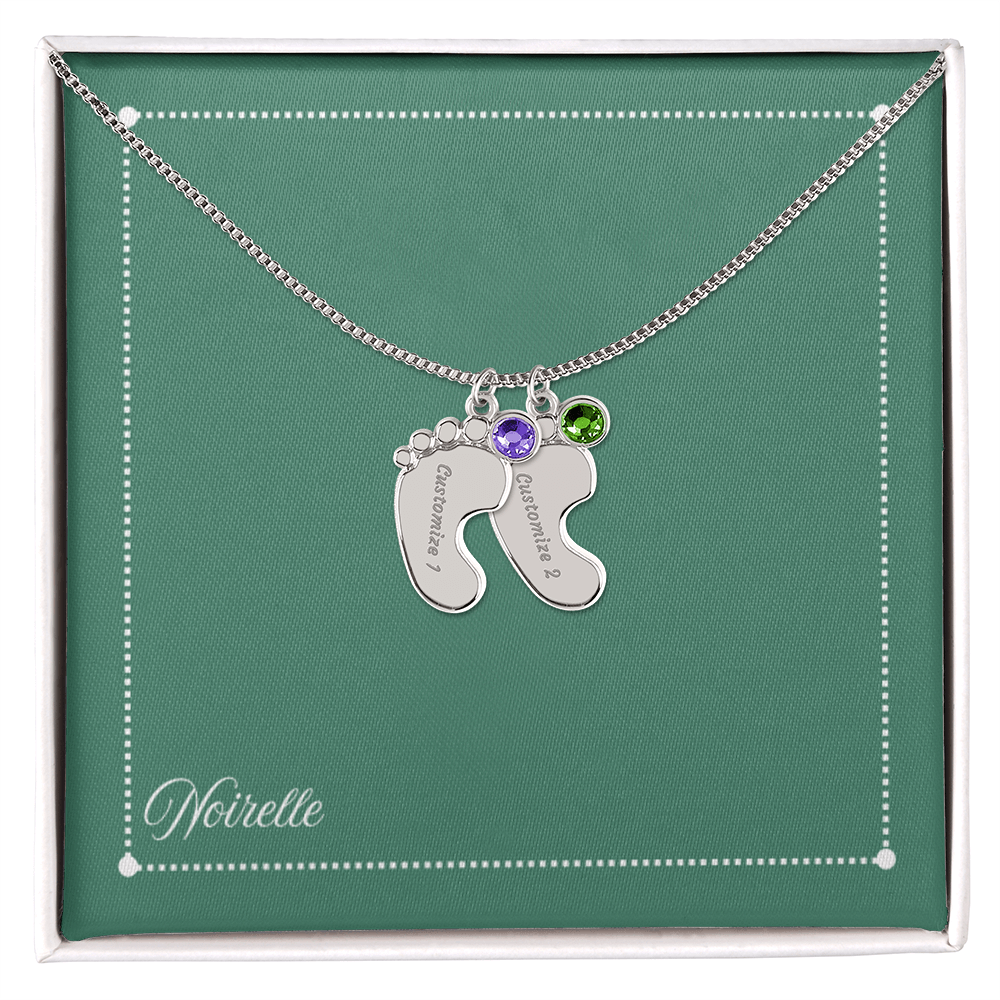 Personalized Baby Feet Necklace with Birthstone